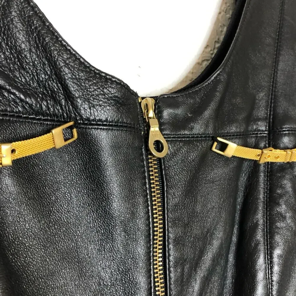 Andrea Isabella vintage black gold leather mesh sleeveless jumpsuit size Large